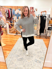 Black Stripe Raglan Sleeve Side Slits Sweatshirt