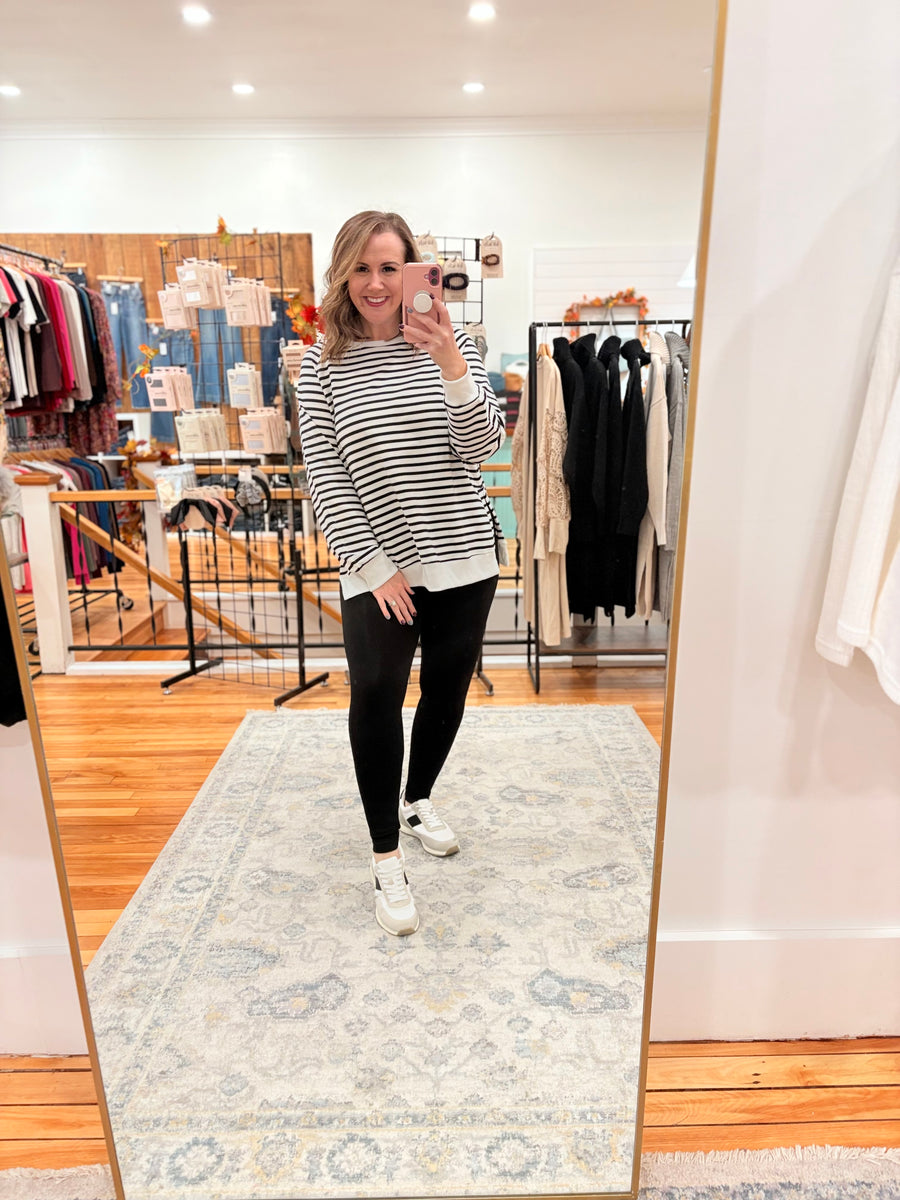 Black Stripe Raglan Sleeve Side Slits Sweatshirt