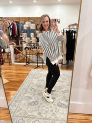 Black Stripe Raglan Sleeve Side Slits Sweatshirt