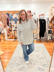 Light Grey Textured Knit Drawstring Cowl Neck Tunic