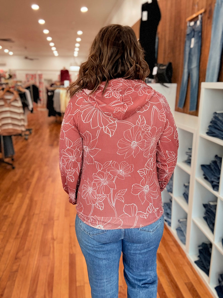 Urban Ribbed Floral Hoodie- Caramel