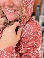 Urban Ribbed Floral Hoodie- Caramel