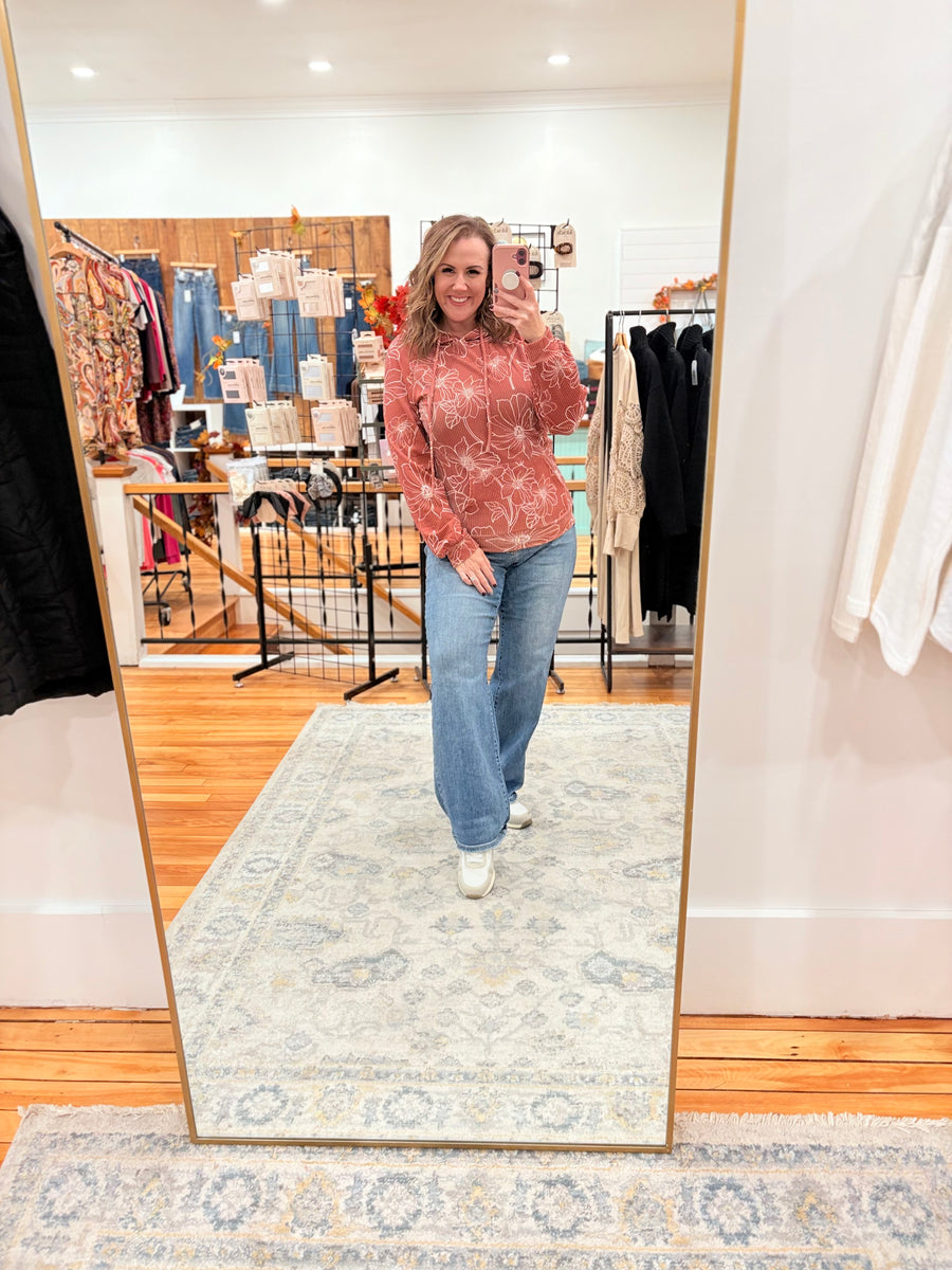 Urban Ribbed Floral Hoodie- Caramel