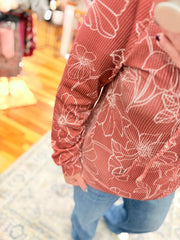 Urban Ribbed Floral Hoodie- Caramel