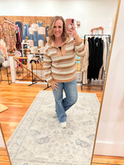 Khaki Stripe Half Zip