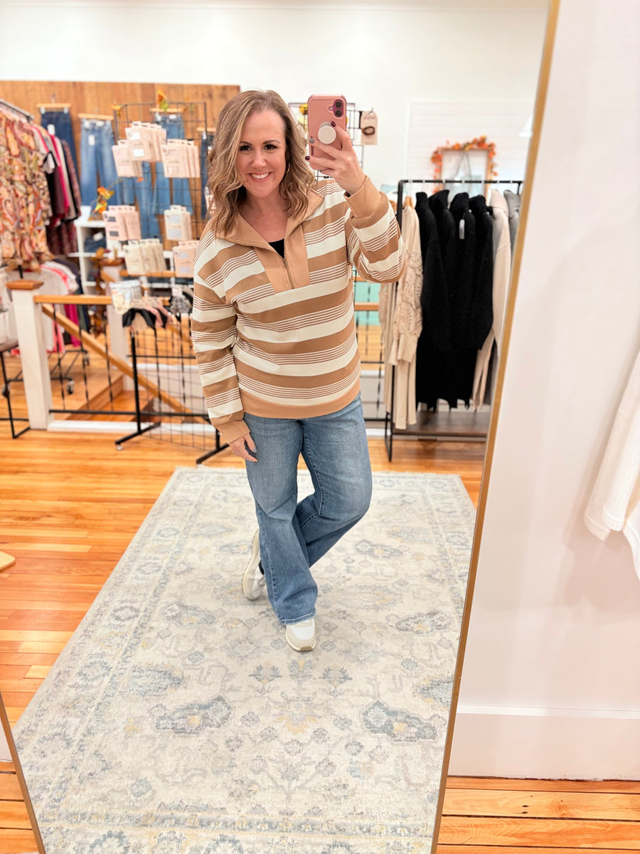 Khaki Stripe Half Zip