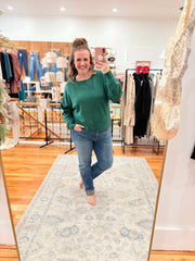 Front Seam Round-Neck Sweater- Hunter Green