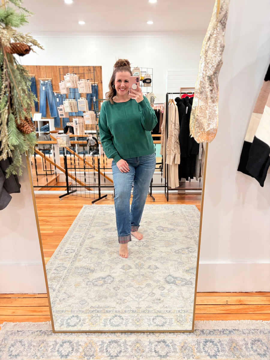 Front Seam Round-Neck Sweater- Hunter Green