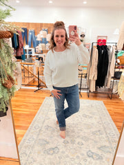 Front Seam Round-Neck Sweater- Ivory