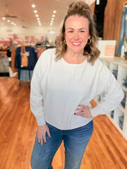 Front Seam Round-Neck Sweater- Ivory