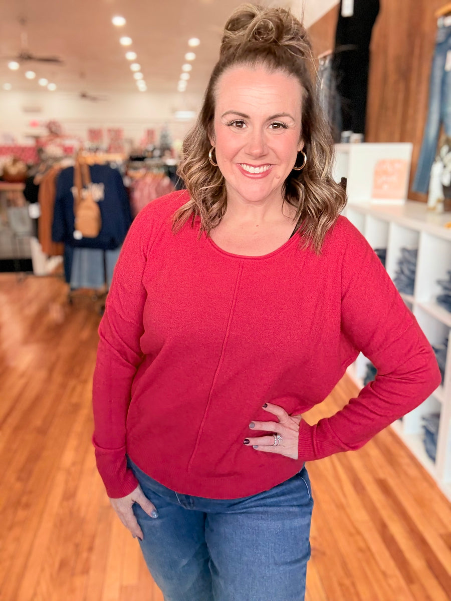 Front Seam Sweater- Red
