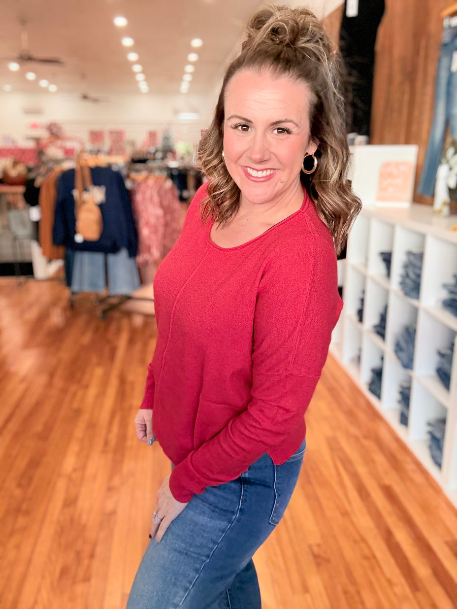 Front Seam Sweater- Red