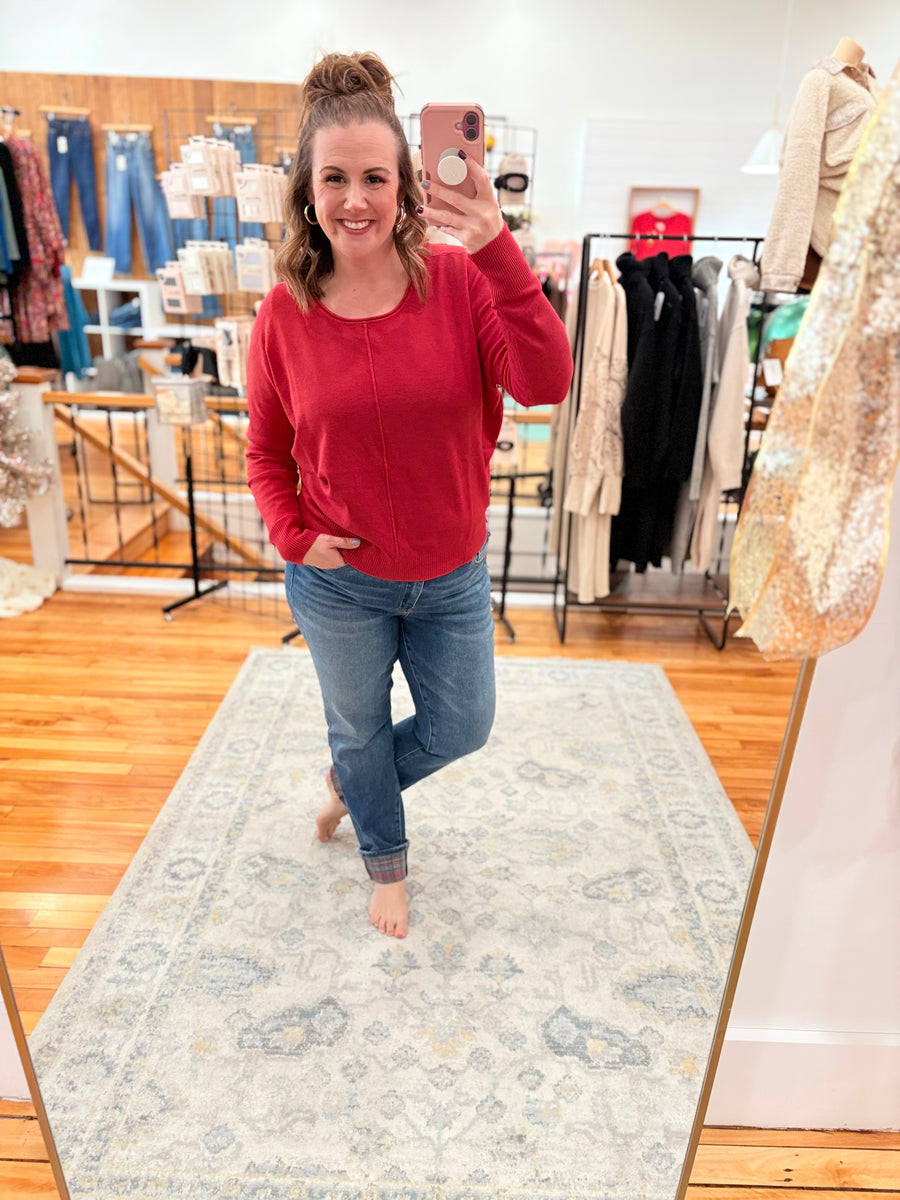 Front Seam Sweater- Red