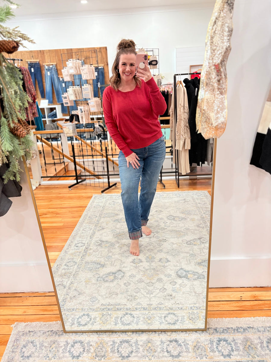 Front Seam Sweater- Red