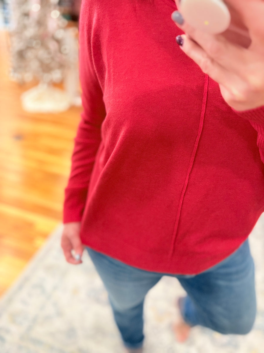 Front Seam Sweater- Red