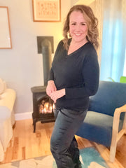 Elysees V Neck Knit Top- Black