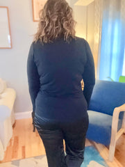 Elysees V Neck Knit Top- Black