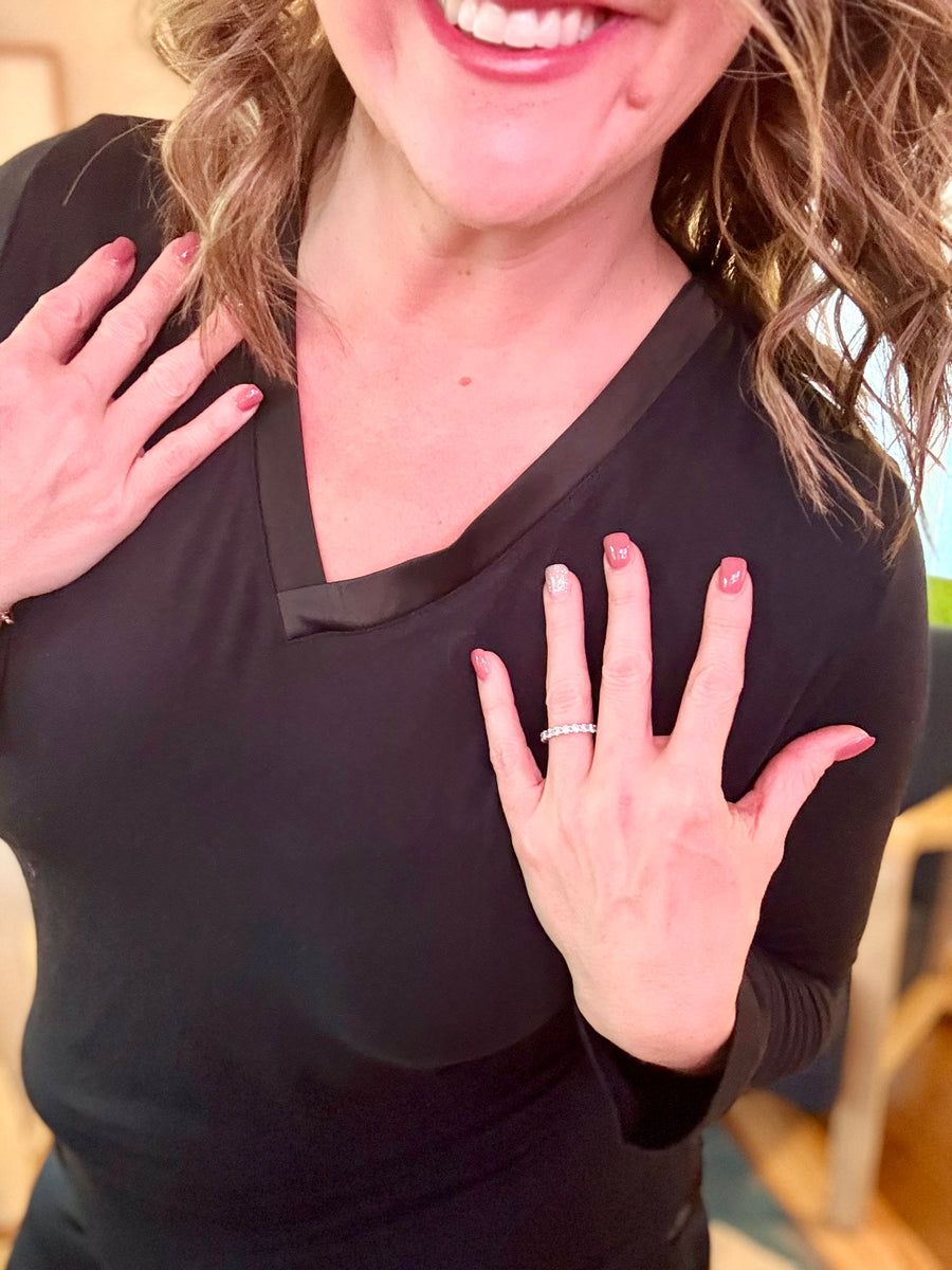 Elysees V Neck Knit Top- Black