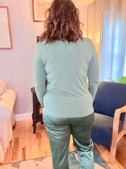 Elysees V Neck Knit Top- Dark Forest