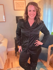 Elysees Satin Collar Top - Black