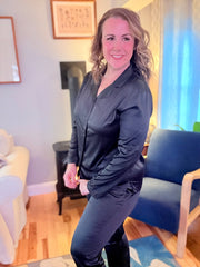 Elysees Satin Collar Top - Black