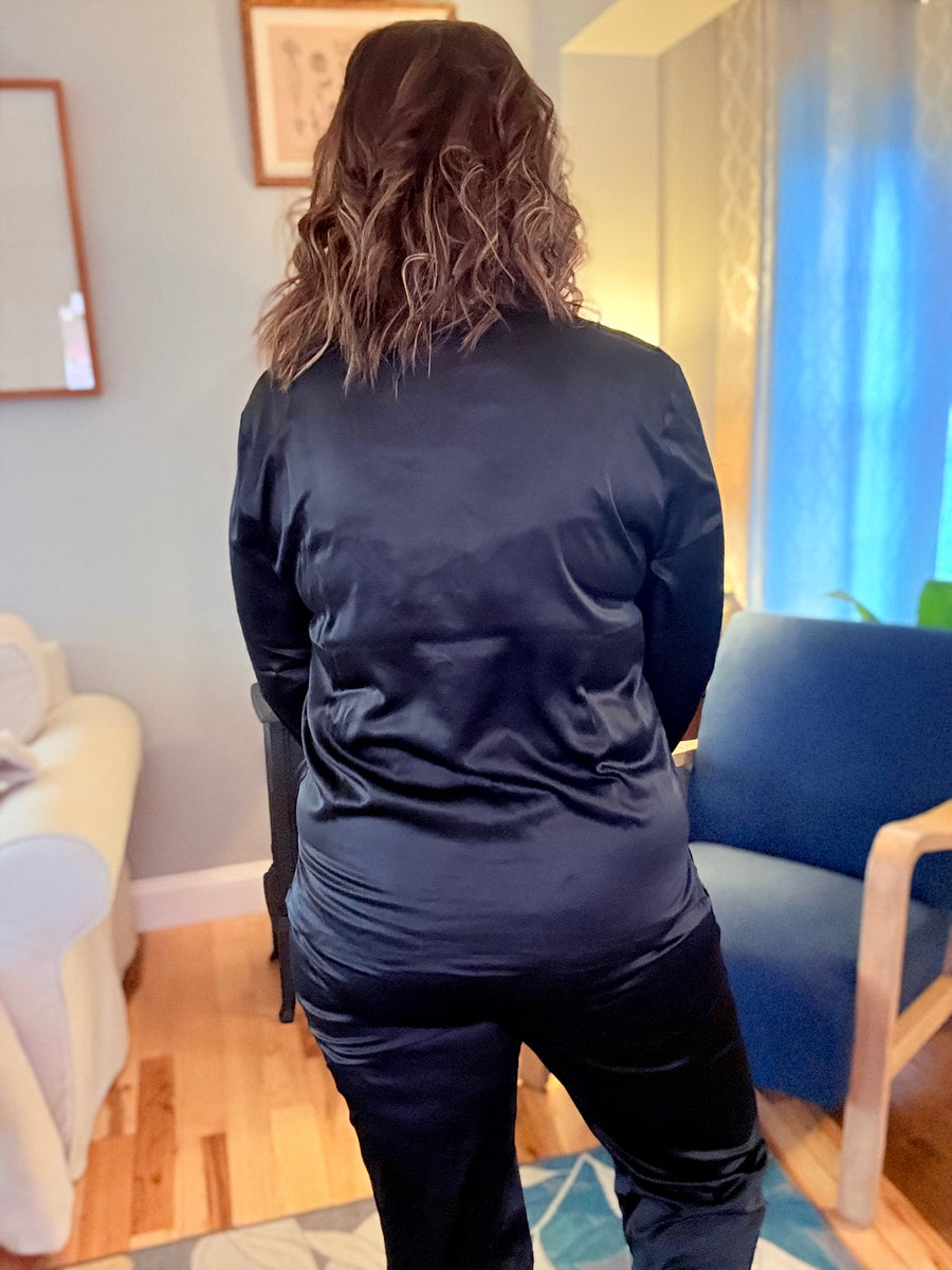 Elysees Satin Wide Leg Pant- Black