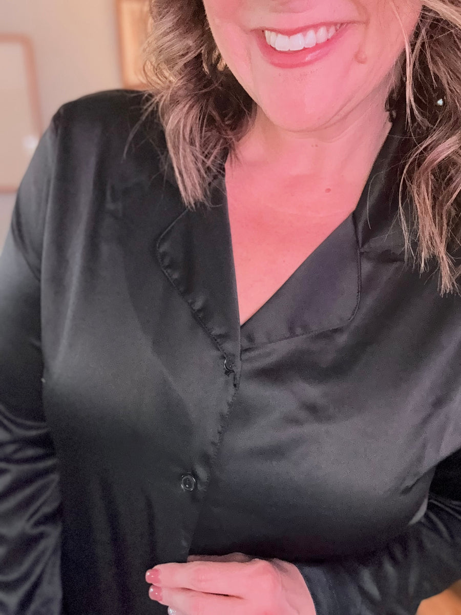 Elysees Satin Collar Top - Black