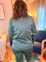 Elysees Satin Wide Leg Pant- Dark Forest