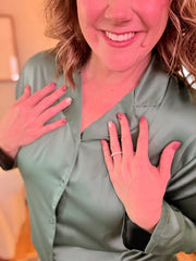 Elysees Satin Collar Top- Dark Forest