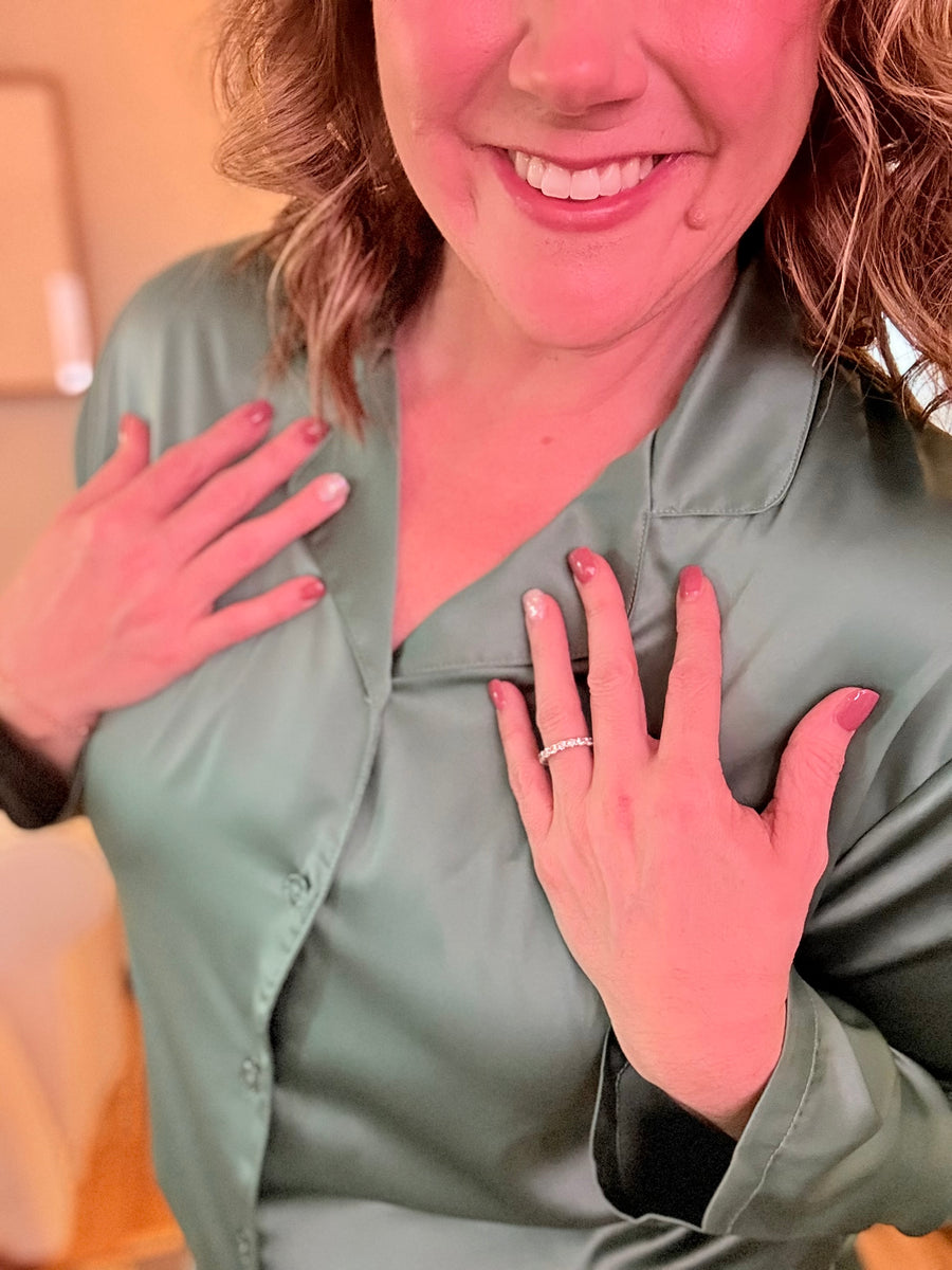 Elysees Satin Collar Top- Dark Forest