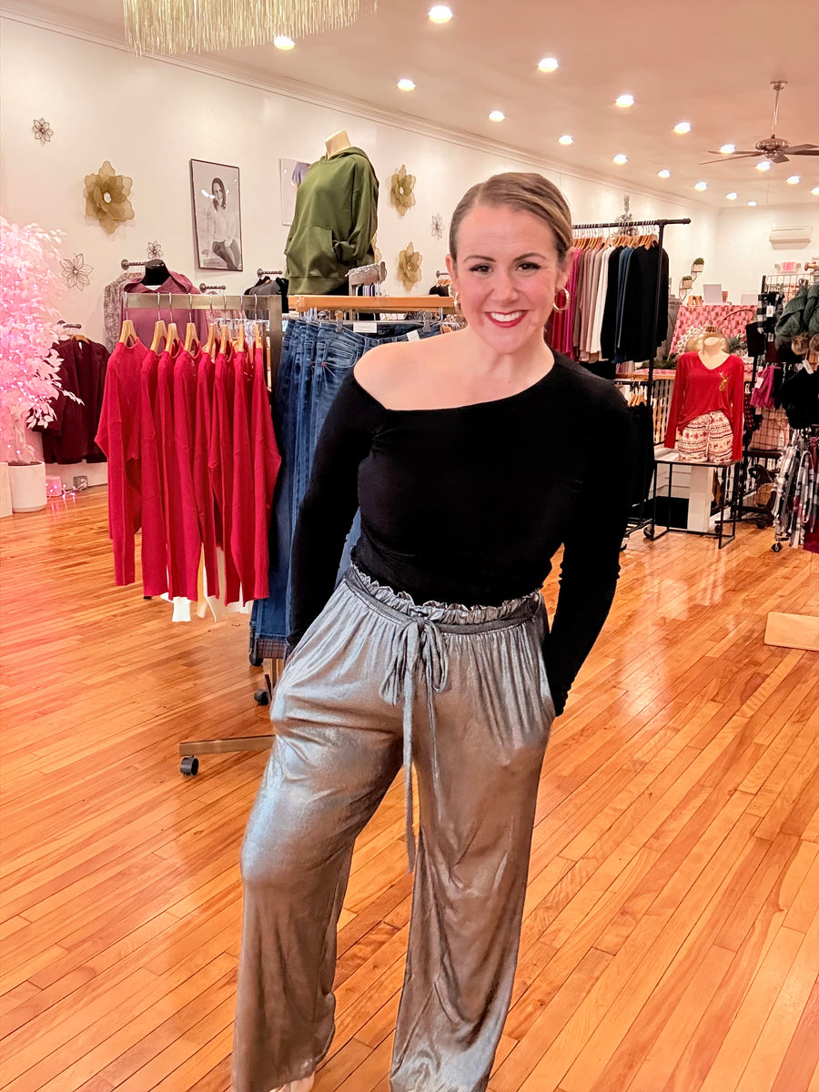 Paper Bag Pants- Silver & Black