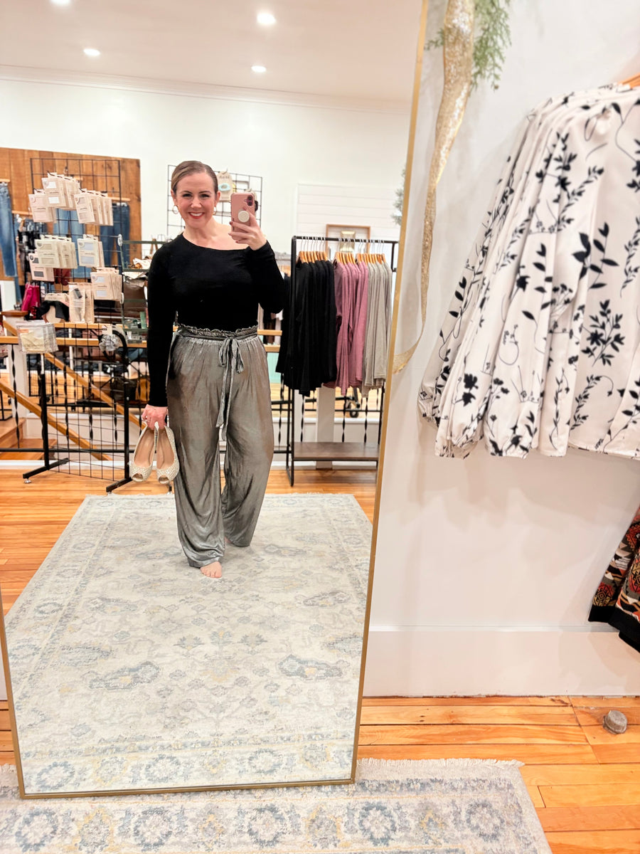 Paper Bag Pants- Silver & Black