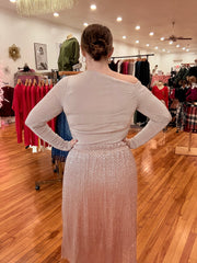 Metallic Glitter Midi Skirt- Blush