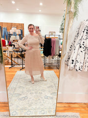 Metallic Glitter Midi Skirt- Blush