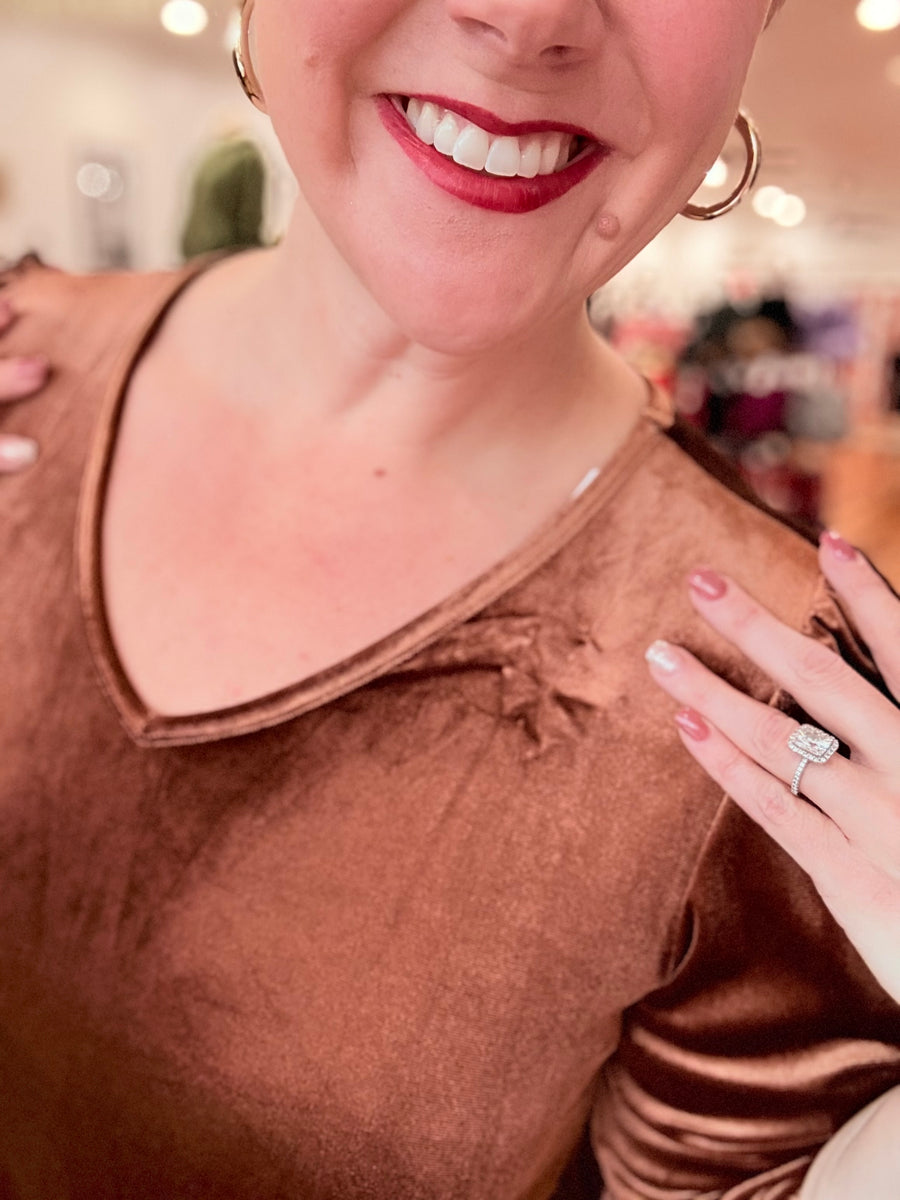 Coffee Velvet Long Sleeve Tiered Mini Dress