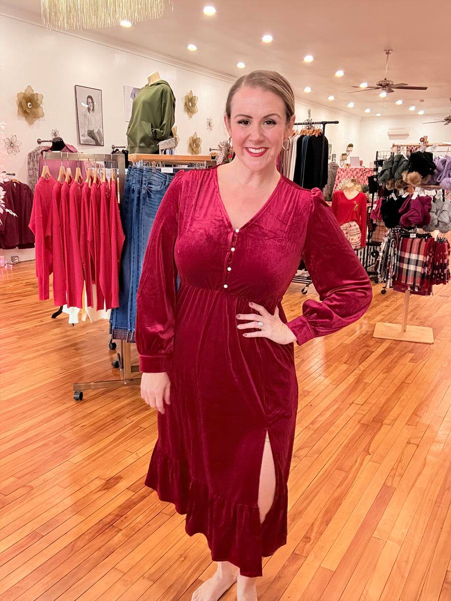 Red Velvet Midi Dress