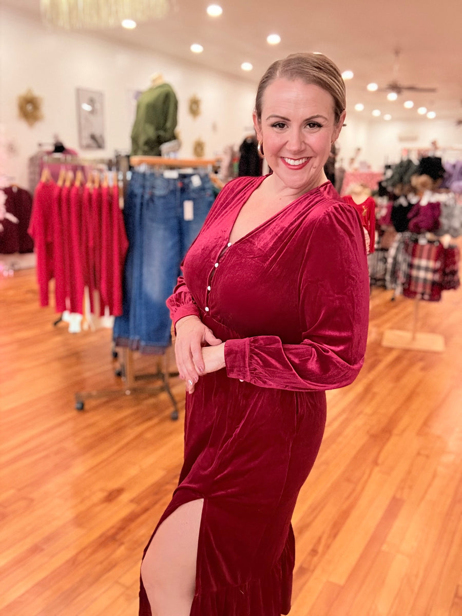 Red Velvet Midi Dress