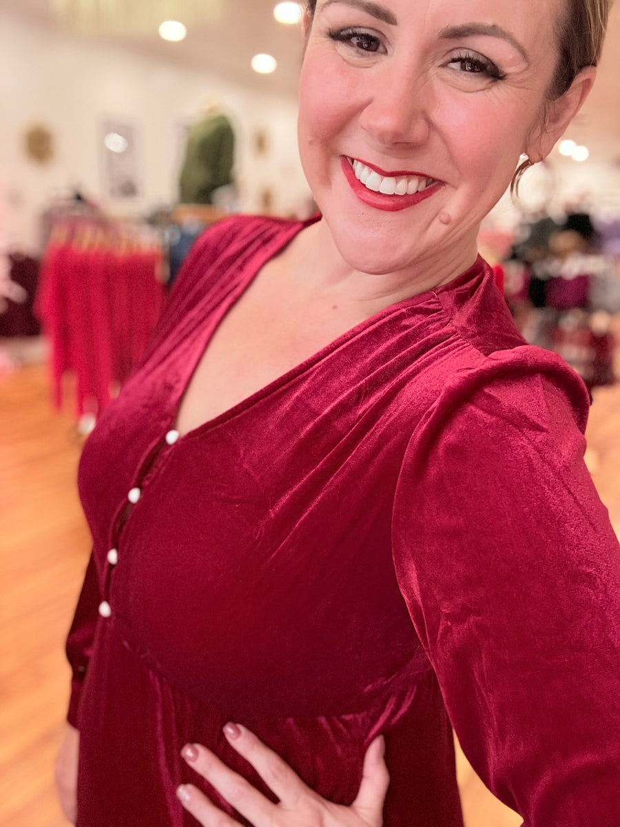 Red Velvet Midi Dress