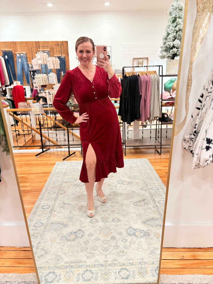 Red Velvet Midi Dress