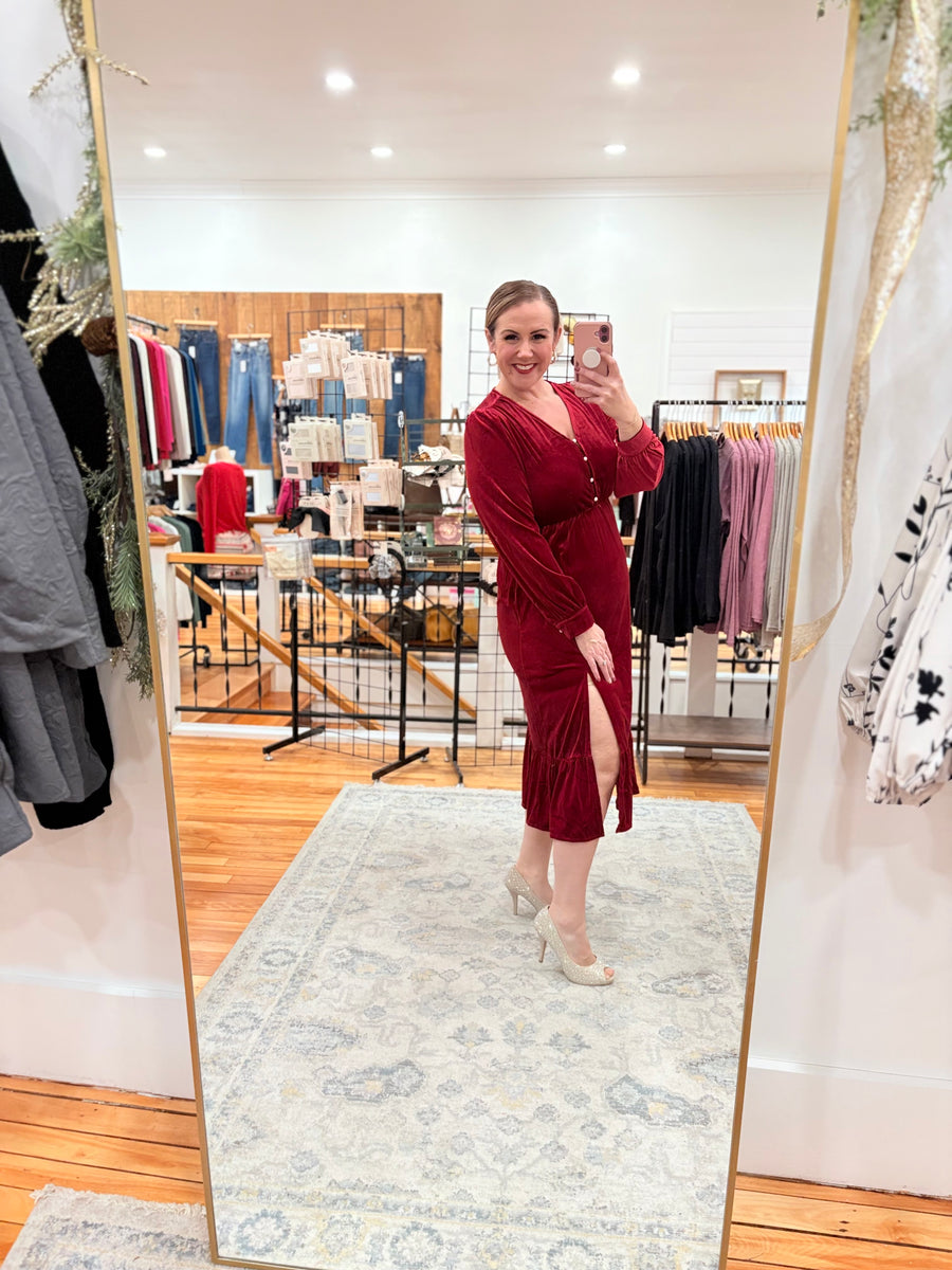 Red Velvet Midi Dress