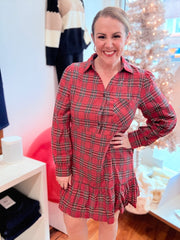 Red Plaid Long Sleeve Mini Dress