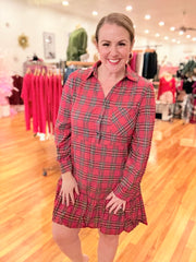 Red Plaid Long Sleeve Mini Dress