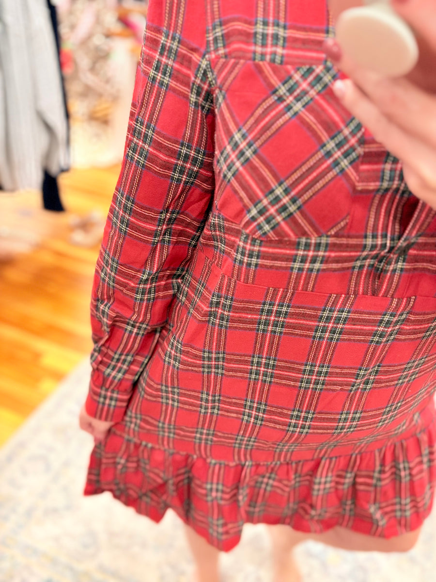 Red Plaid Long Sleeve Mini Dress