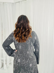 Floral Urban Ribbed Long Sleeve Dress- Charcoal