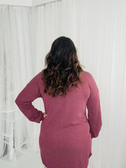 Urban Ribbed Long Sleeve Dress- Burgundy FINAL SALE