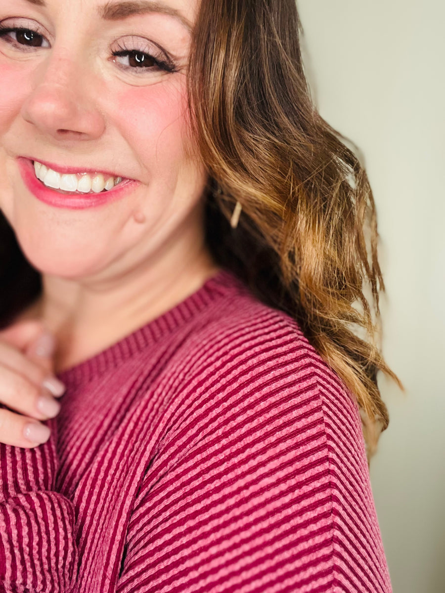Urban Ribbed Long Sleeve Dress- Burgundy FINAL SALE