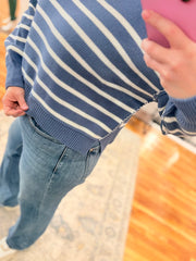 Exposed Seam Striped Oversized Sweater- Dusty Blue