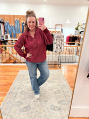 Two Tone Half Zip Sweater- Cabernet & Pink