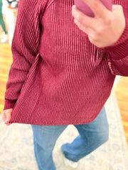 Two Tone Half Zip Sweater- Cabernet & Pink