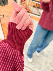 Two Tone Half Zip Sweater- Cabernet & Pink